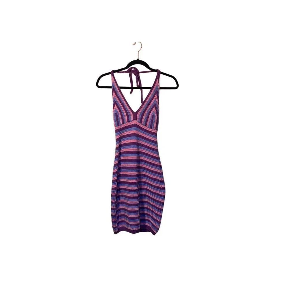 Wild fable, retro, look stripedโpink, purple and blue halter neck, dress s/S